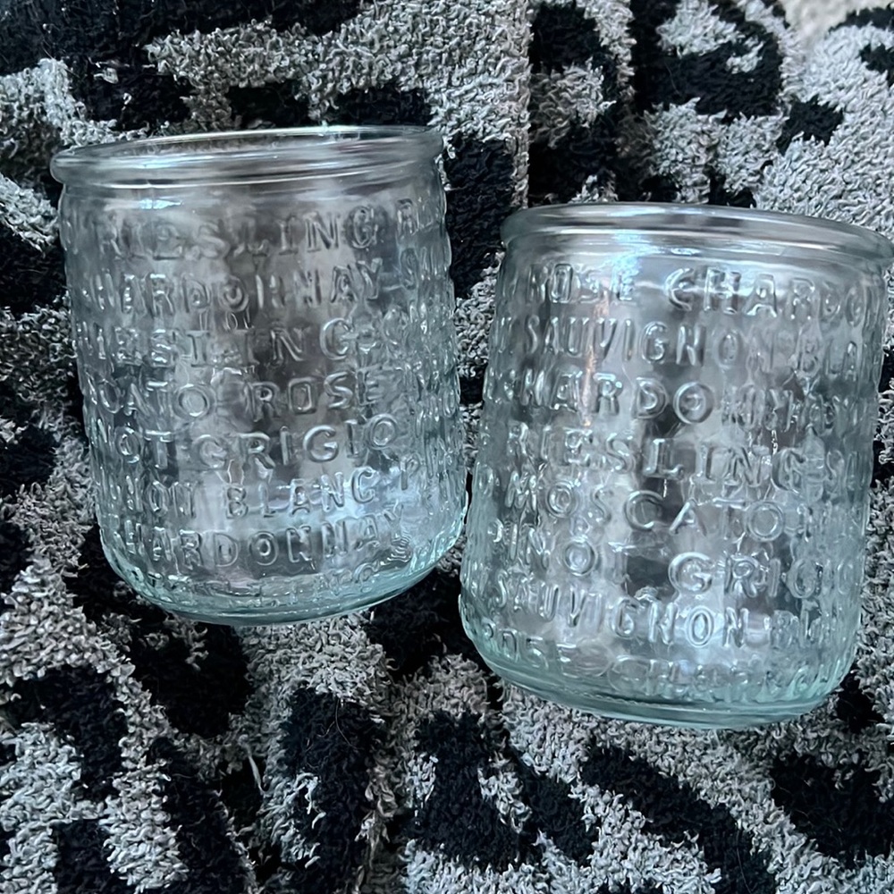 Brand new ✨set of two drinking glasses with wine types on outside